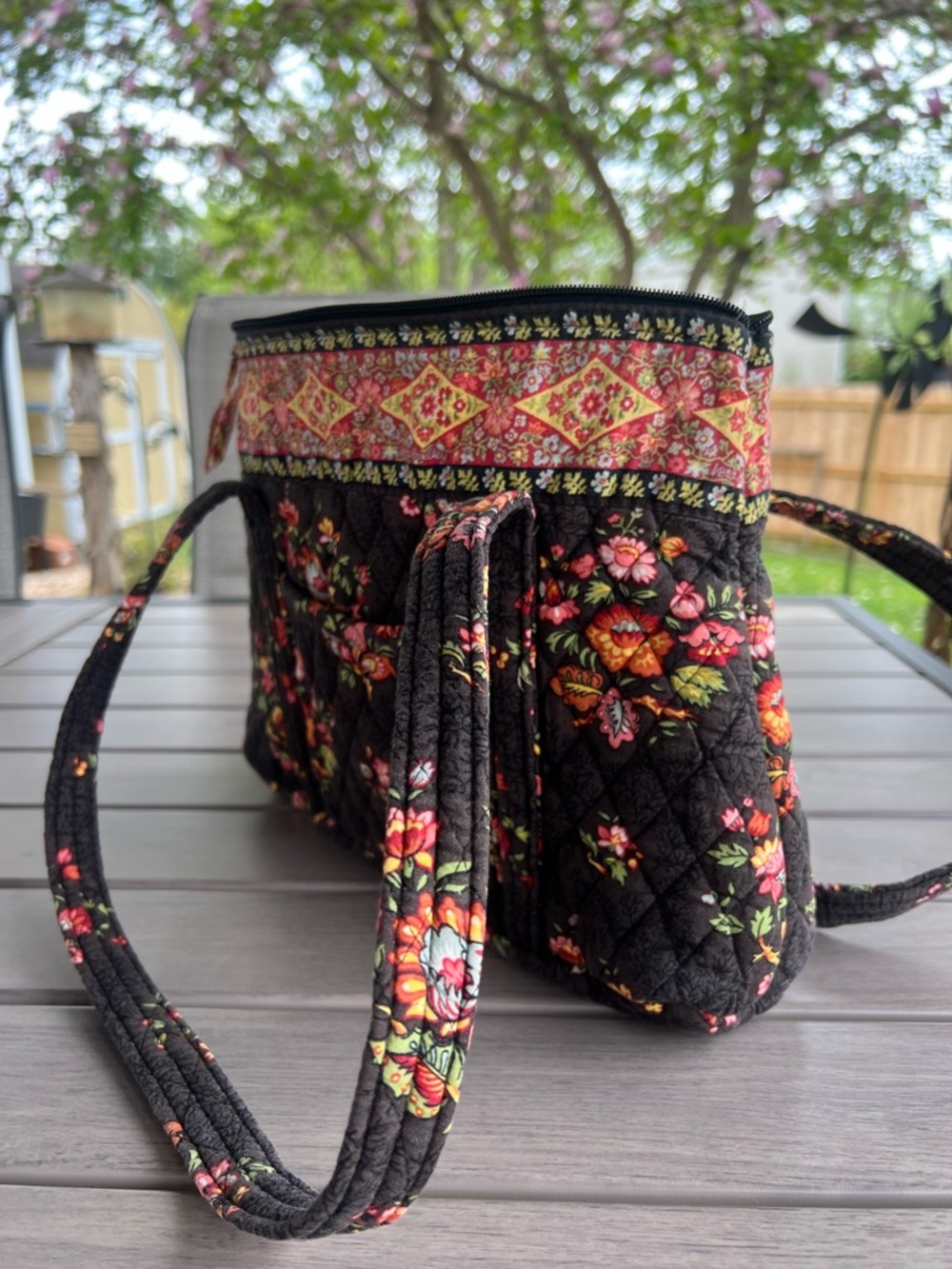 VERA BRADLEY Chocolat 2003 Little Betsy Floral 2 Handles Y2K - Picture 5 of 10